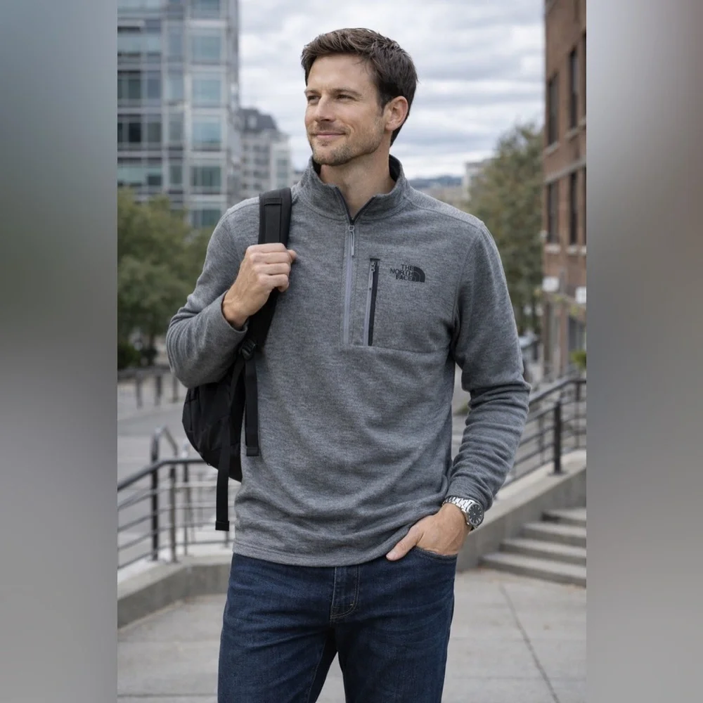 The North Face 1/4 Zip Fleece Pullover Mens M Gray Lightweight Jacket - Picture 11 of 12
